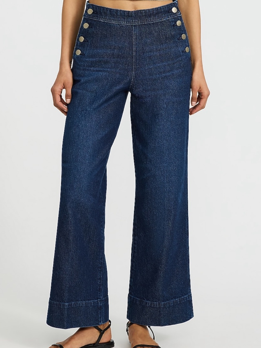 Express High Waisted Novelty Button Wide Leg
Ankle Dark Wash Jeans